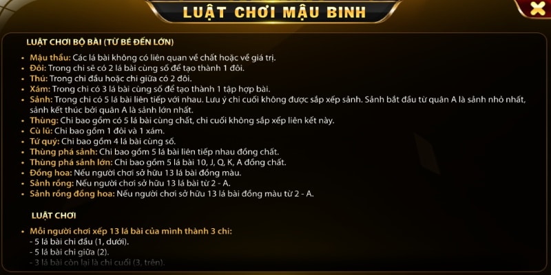 Các thế bài cần nhớ trong cách chơi mậu binh